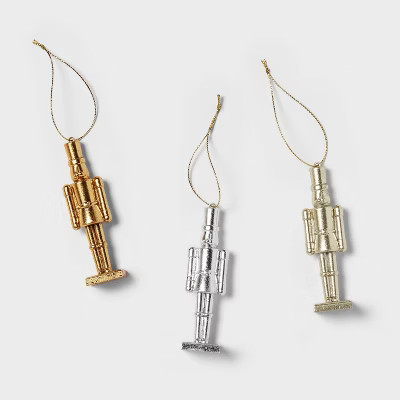 3pc Metallic Nutcracker Mini Christmas Tree Ornament Set Gold/Silver - Wondershop™ | Target