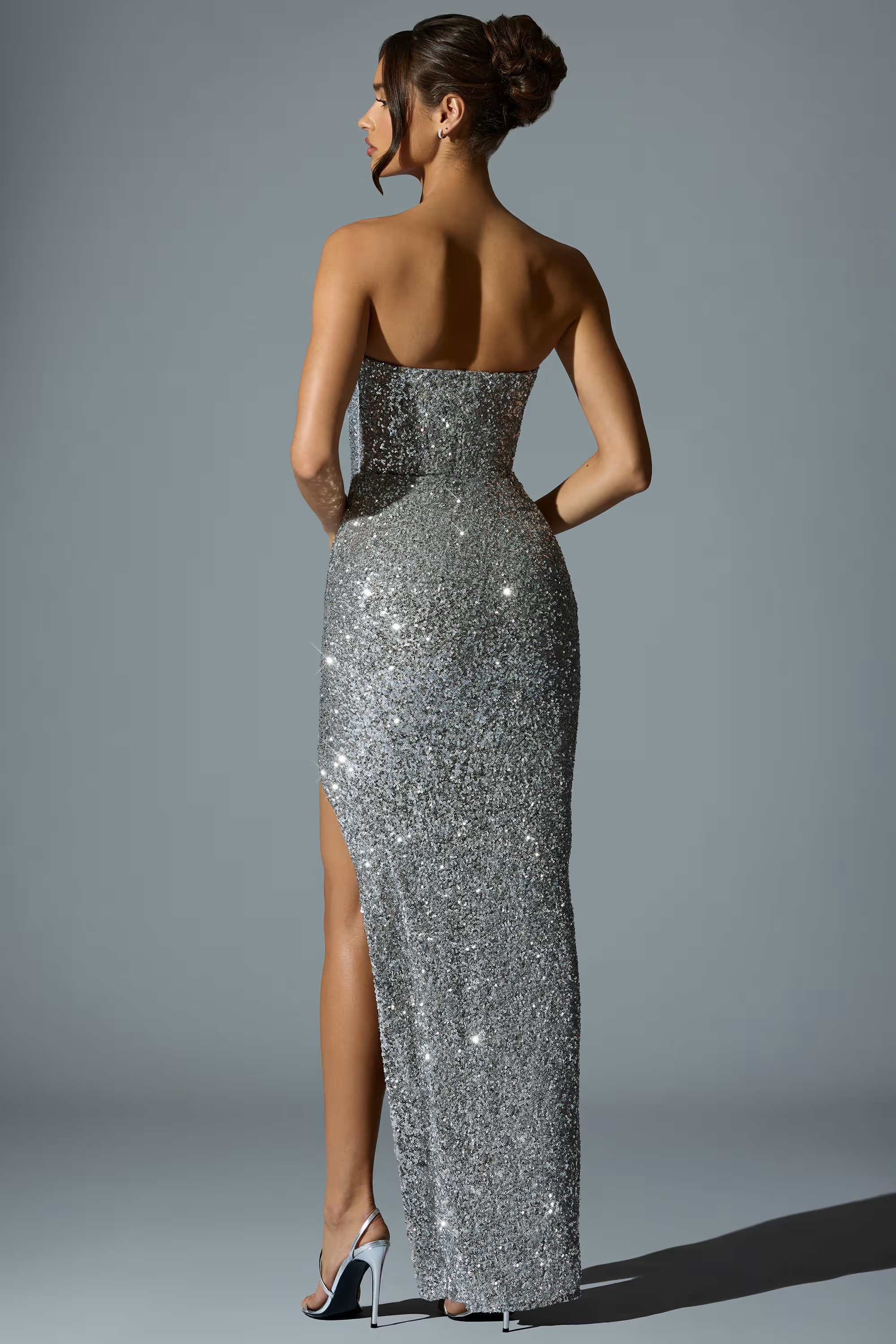 Embellished Corset Gown in Silver | Oh Polly