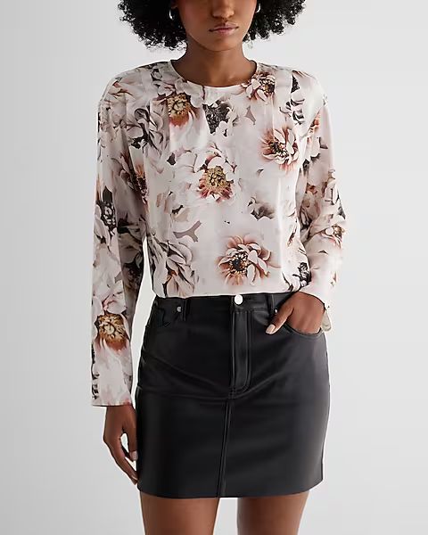 Satin Floral Long Sleeve Pleated Gramercy Tee | Express
