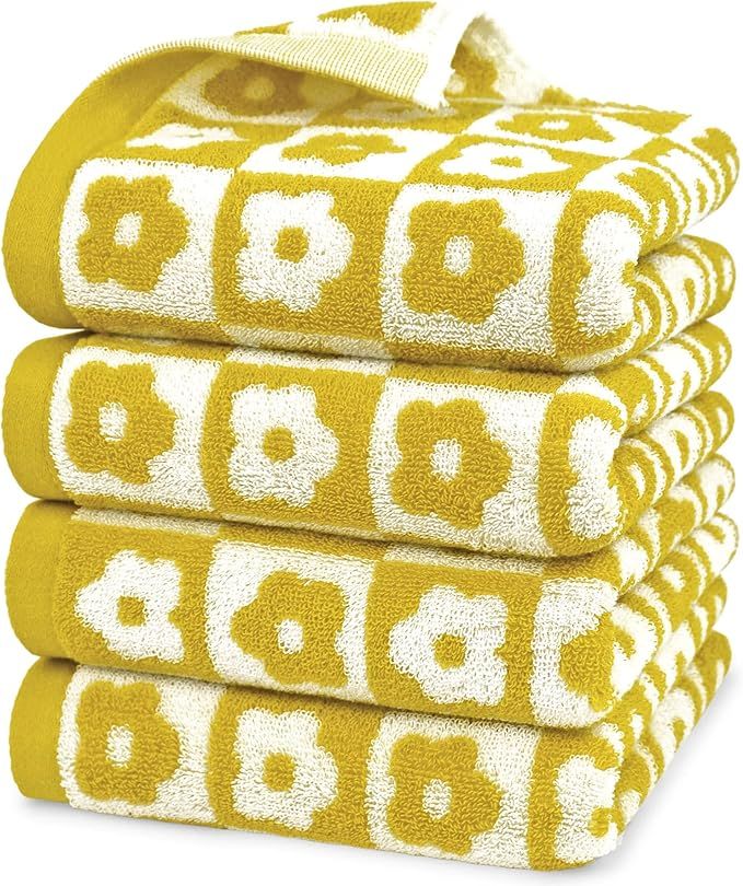 4 Pack Cotton Hand Towels for Bathroom Kitchen - Soft and Quick Drying Face Towels Checkered Flor... | Amazon (US)