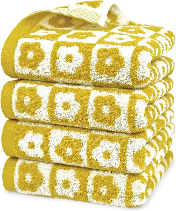 4 Pack Cotton Hand Towels for Bathroom Kitchen - Soft and Quick Drying Face Towels Checkered Flor... | Amazon (US)