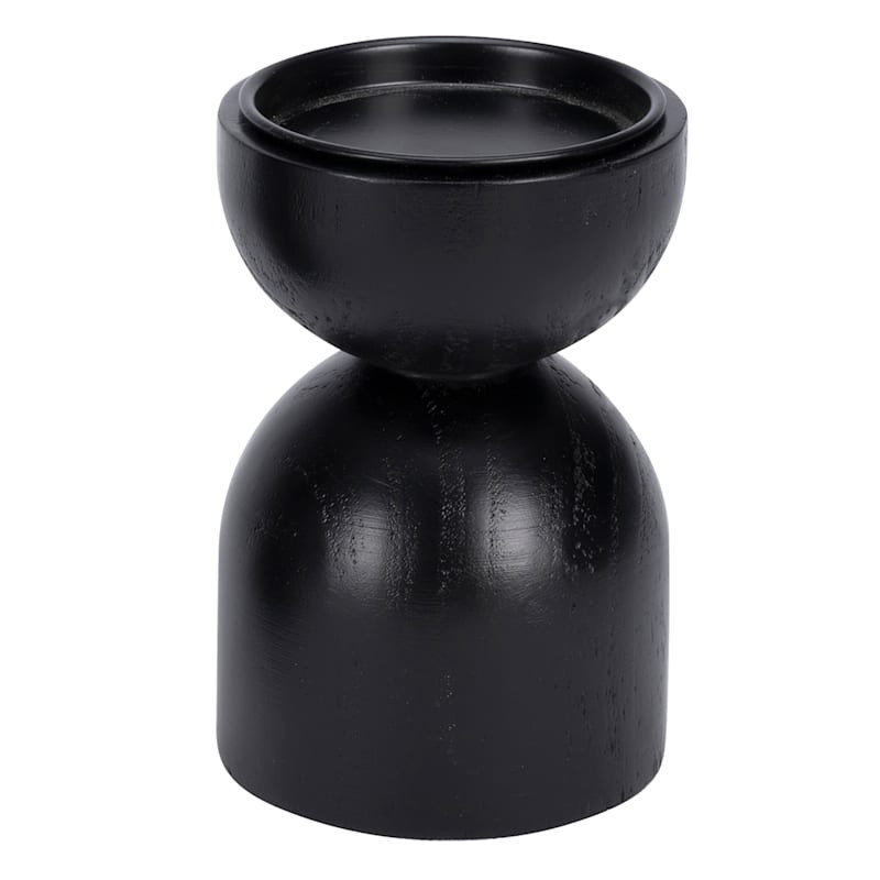 Black Wood Pillar Candle Holder, 6" | At Home