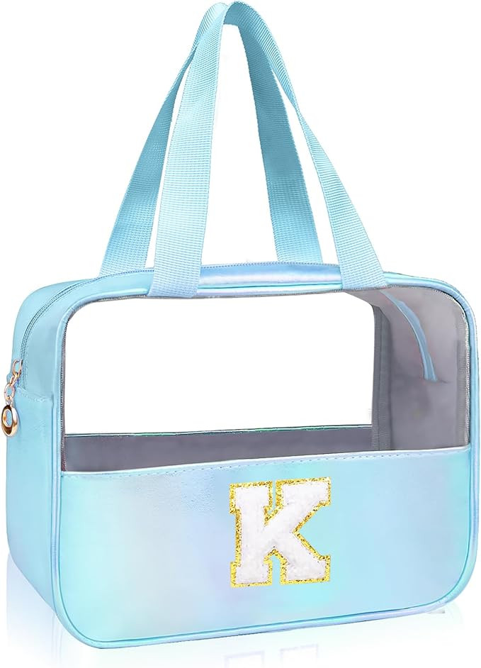 Personalized Initial K Clear Blue Makeup Bag - Large Travel Toiletry Bag, Cute Cosmetic Organizer... | Amazon (US)