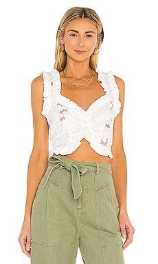 For Love & Lemons Evelyn Crop Top in Ivory from Revolve.com | Revolve Clothing (Global)
