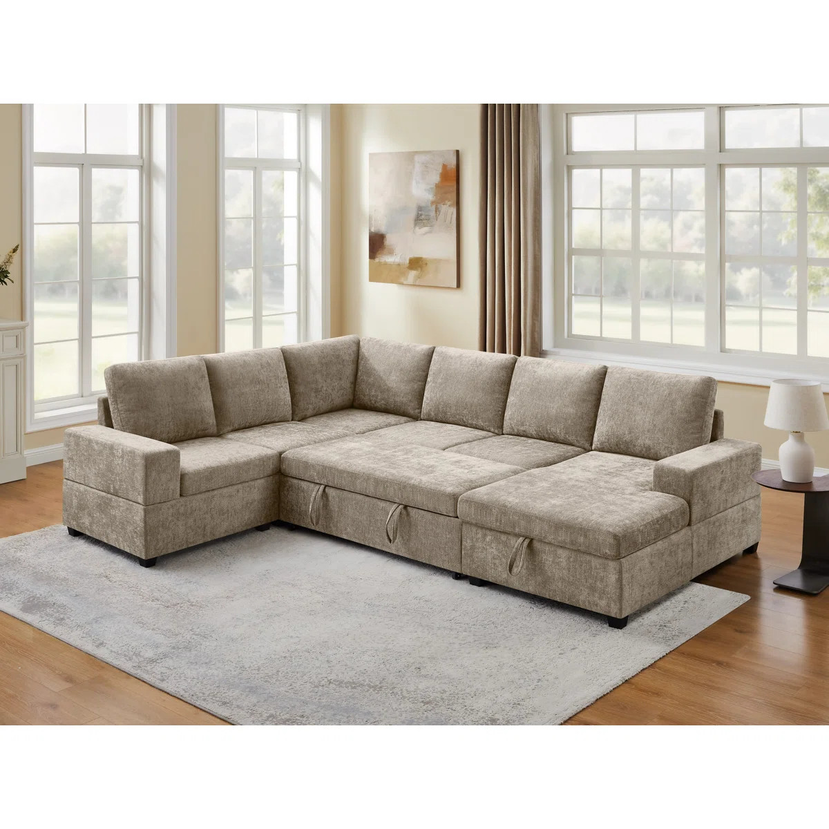 Pull-Out Sofa With Storage Chaise, Upholstered Couch | Wayfair North America