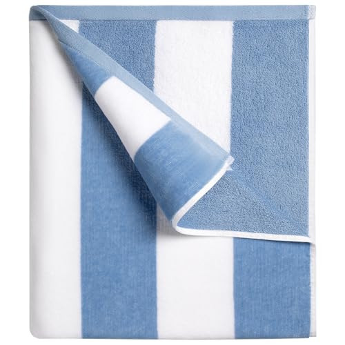 cabanana Large Oversized Beach Towel - 35 x 70 Inch Cotton Pool Towel, Blue Striped Soft Cabana Swim Towel | Amazon (US)