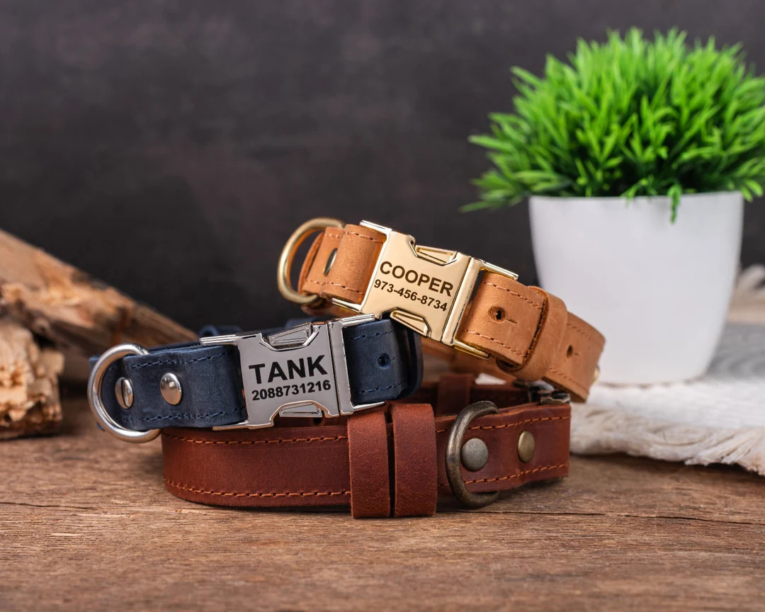 Handmade Leather Dog Collar, Personalized Dog Collar, Genuine Leather Dog Collar, Engraved Leathe... | Etsy (US)