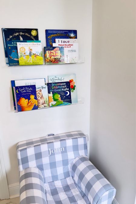 Baby boy nursery acrylic book shelves 😍