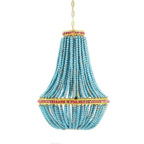 Blue & Red Wood Beaded Chandelier with Yellow Accents - Blue | Bed Bath & Beyond