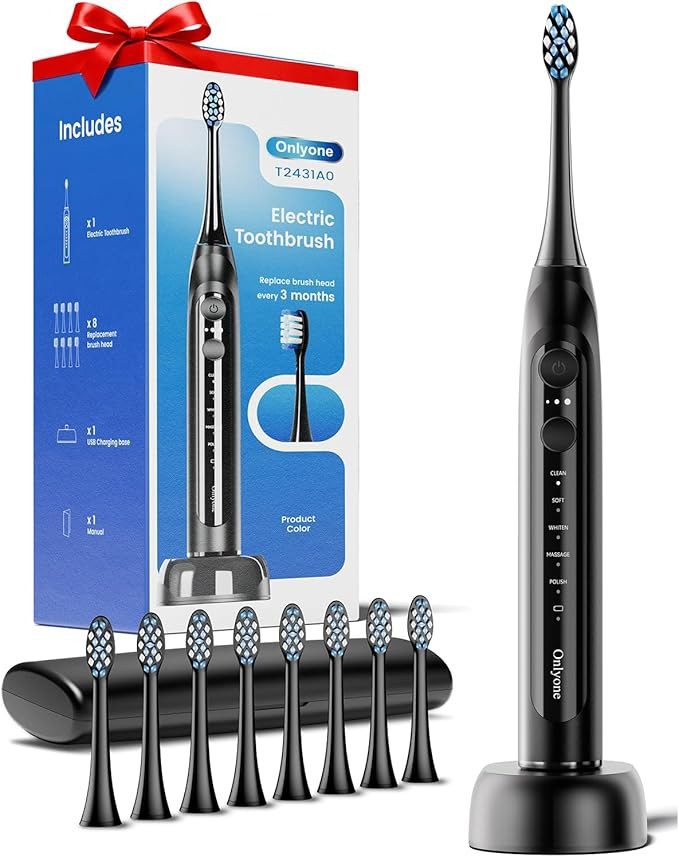 Onlyone Sonic Electric Toothbrush for Adults, Rechargeable Ultrasonic Electric Toothbrush with 8 ... | Amazon (US)