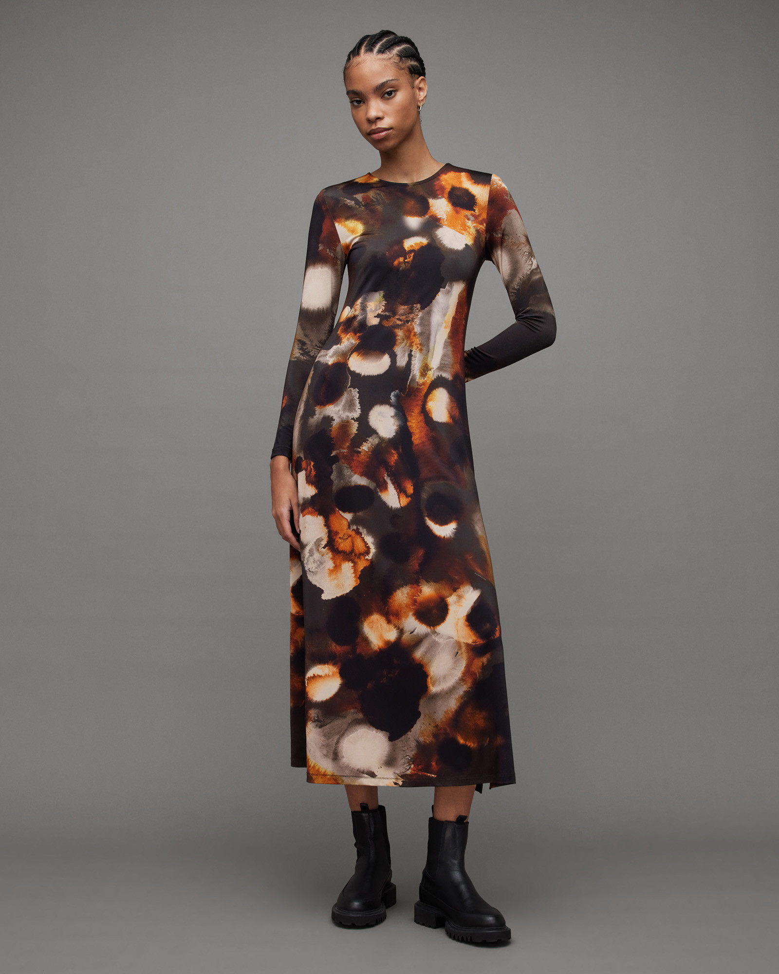 Katlyn Mars Print Stretch Maxi Dress RUST BROWN | ALLSAINTS US | AllSaints US