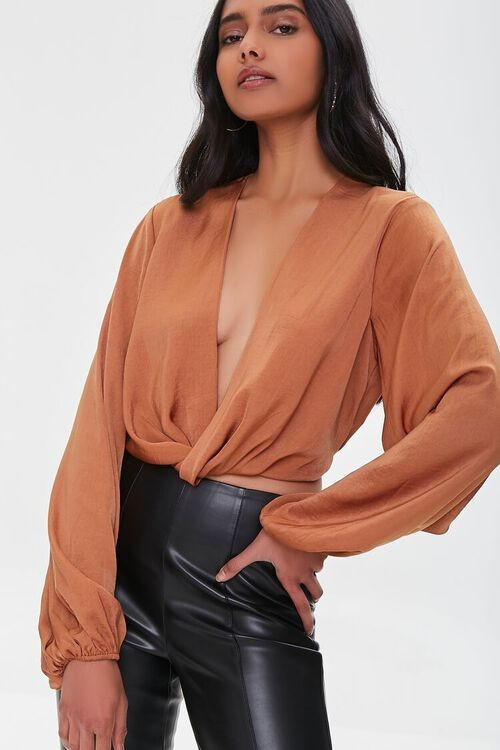 Plunging Satin Crop Top | Forever 21 (US)