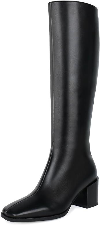 wetkiss Knee High Boots for Women Gogo Boots 70s Boots with Chunky Heel, Square Toe and Side Zipp... | Amazon (US)