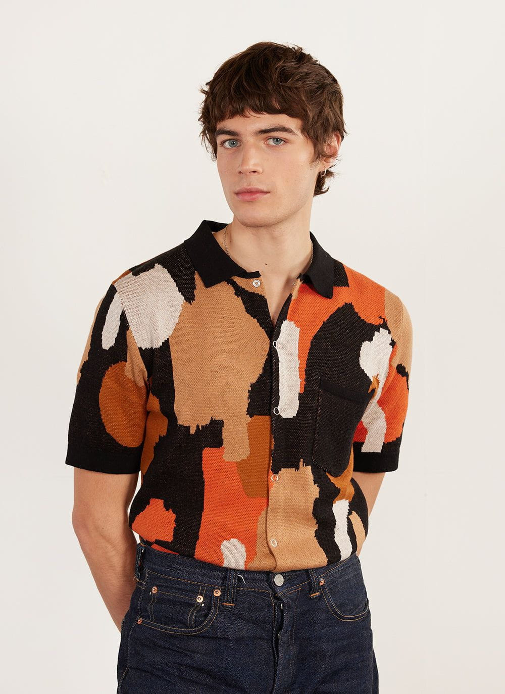 Impressionist Jacquard Shirt | Knitted Cotton | Black | Percival Menswear