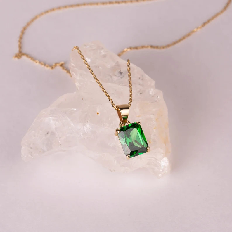 14ct solid gold Emerald Necklace, 14ct SOLID GOLD, EMERALD gold necklace, gold necklace, Gift for... | Etsy (US)