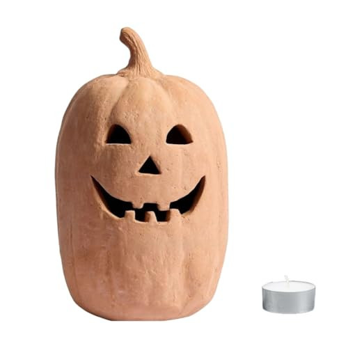 Halloween Terracotta Pumpkin Lampshade with Candle, Terracotta Jack O Lantern Pumpkin, Handmade TerracottaPumpkins Halloween Decorations, Suitable for Table Centerpiece Decoration. (Orange A) | Amazon (US)