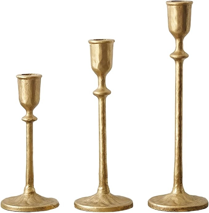 Vintage Cast Iron Candlesticks Set of 3 - Rustic Distressed Taper Candle Holders for Farmhouse/Bo... | Amazon (US)