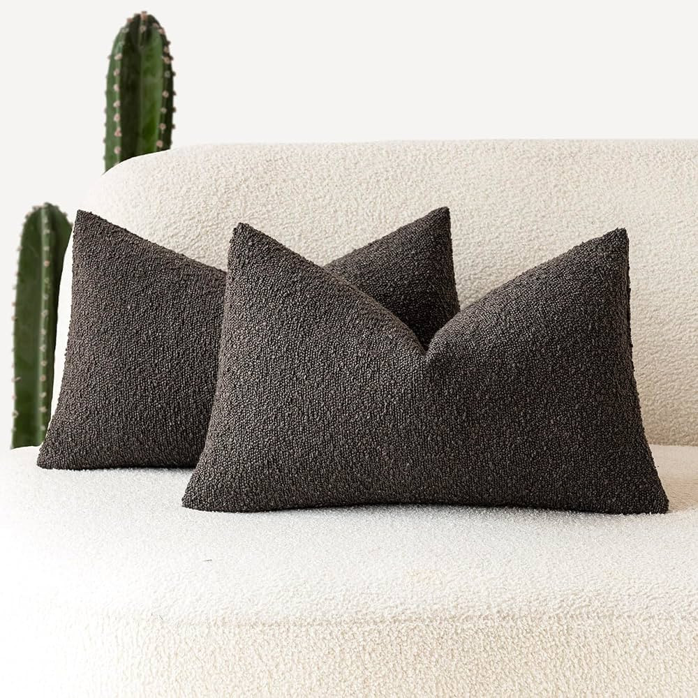 Foindtower Pack of 2 Textured Boucle Throw Pillow Covers Accent Solid Decorative Lumbar Pillow Ca... | Amazon (US)