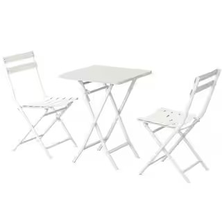 White 3-Piece Metal Square 28.35 in Outdoor Bistro Set | The Home Depot