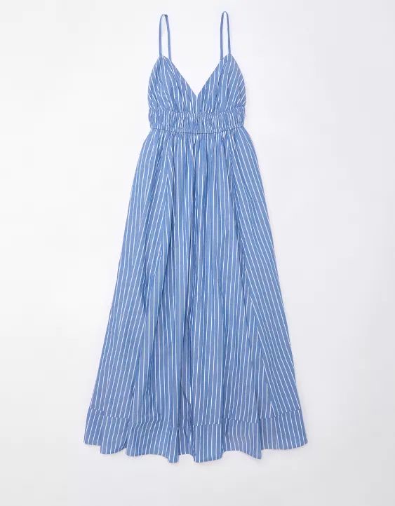 AE Poplin V-Neck Midi Dress | American Eagle Outfitters (US & CA)