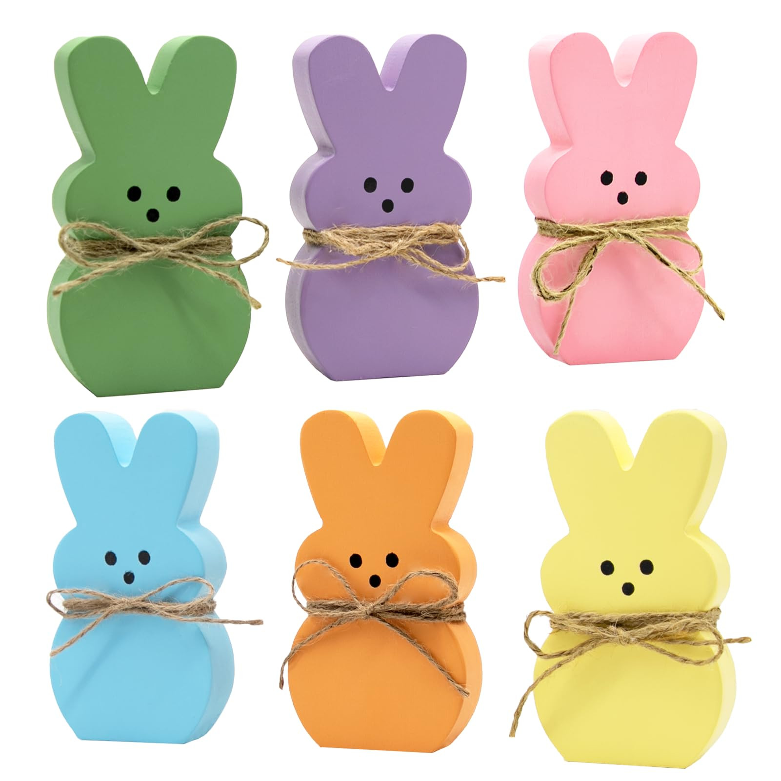 DAZONGE Easter Decorations - 6PCS Wood Bunny Peeps Easter Tiered Tray Decor Signs - Easter Shelf ... | Amazon (US)