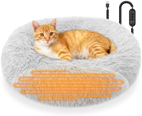 Heated Cat Beds for Indoor Cats and Small Dogs, 24'' Heated Pet Bed with Timer and Temp Adjustabl... | Amazon (US)