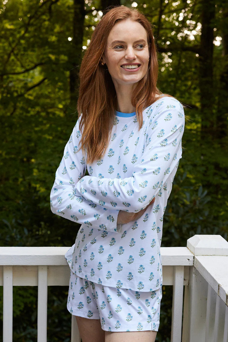 Pima Long-Short Weekend Set in Blue Flora | Lake Pajamas