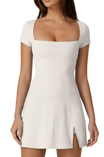 QINSEN Womens Square Neck Tennis Dress Short Sleeve Built in Shorts Golf Athletic Dress with Pock... | Amazon (US)