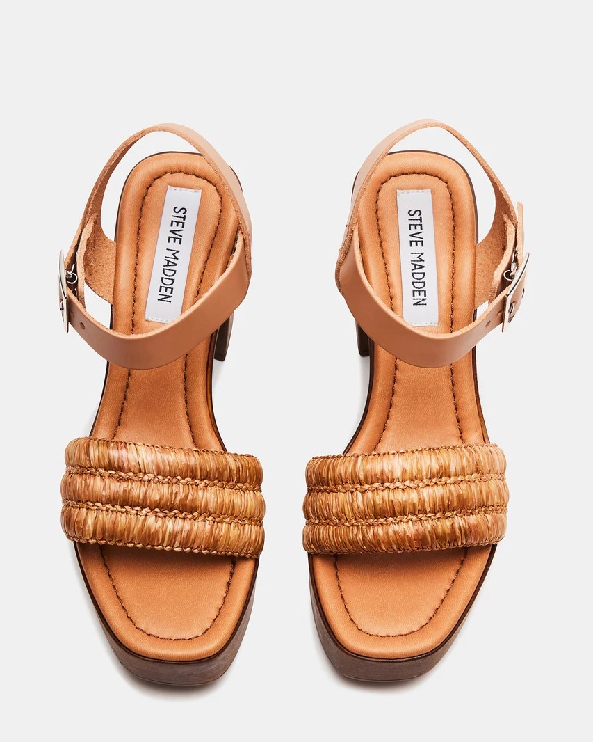 DOMINICA Natural Raffia Wood Bottom Platform Heel | Women's Sandals | Steve Madden (US)