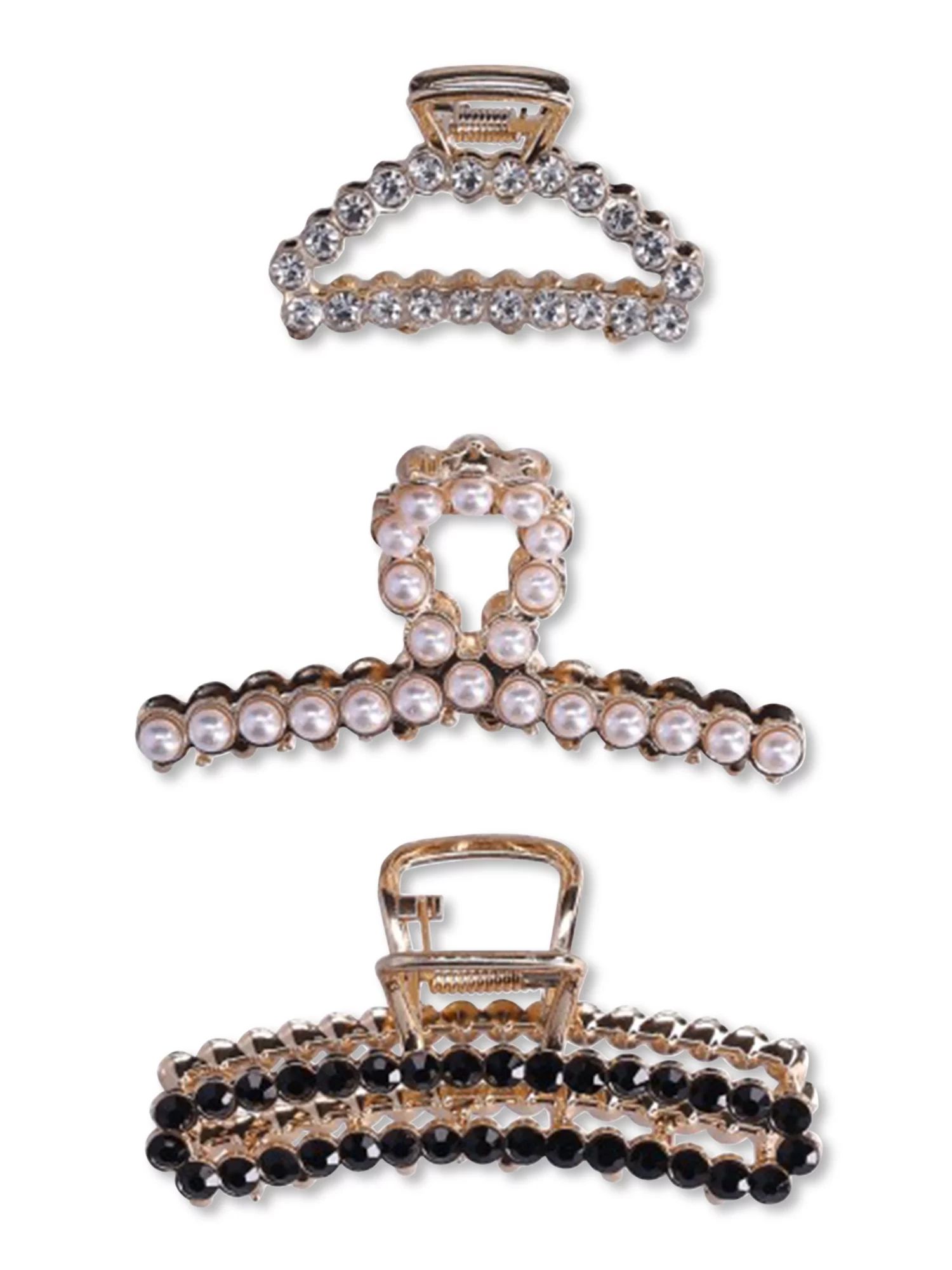 Time and Tru Women's Embellished Claw Hair Clip, 3-Pack | Walmart (US)