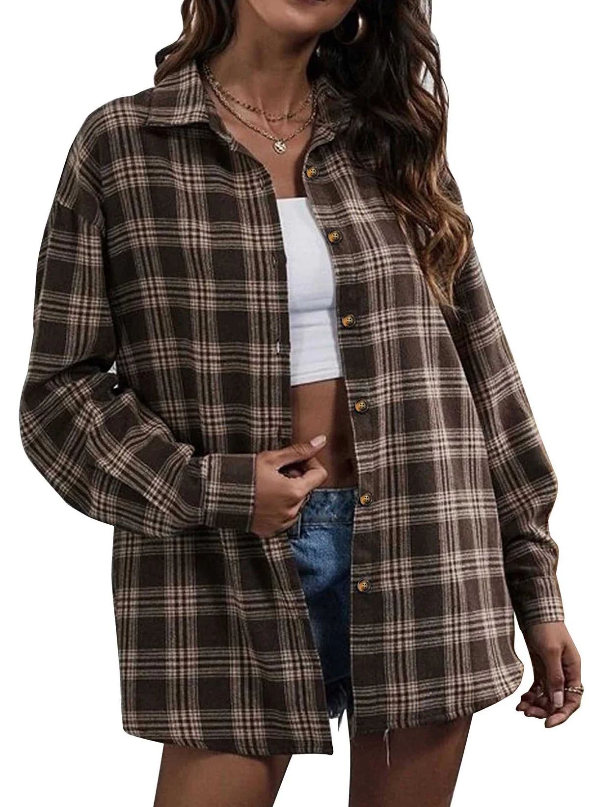 Fantaslook Plaid Flannel Shirts for Women Oversized Long Sleeve Button Down Shirts Blouses Tops | Walmart (US)