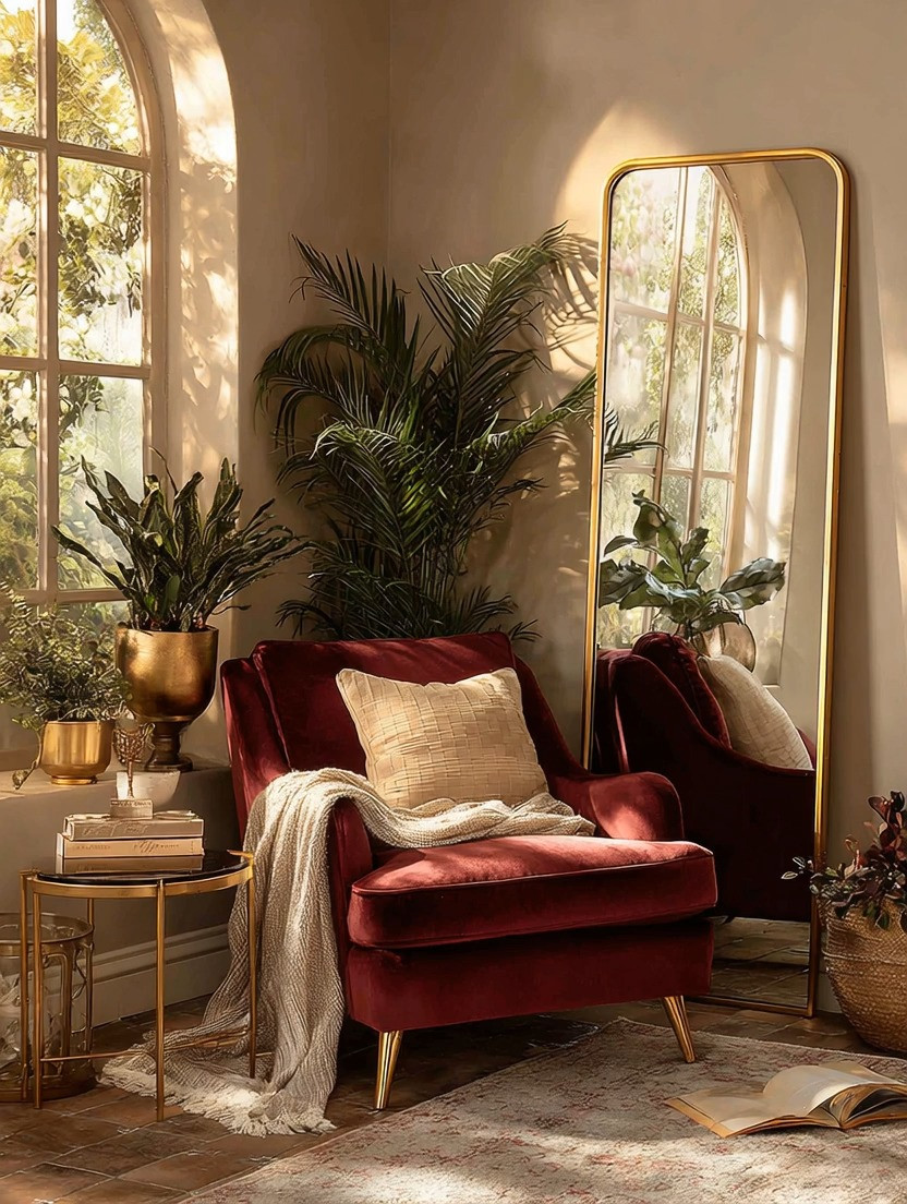 Create a luxurious reading corner with just a few perfectly chosen pieces. A plush velvet accent chair instantly adds comfort and richness, while a gold-framed statement mirror reflects light and elevates the space. Finish the look with gold planters, layered greenery, and a chic side table for books and coffee.

This simple mix of velvet texture + warm gold accents creates instant hotel-style elegance without overdecorating. It’s cozy, timeless, and effortlessly elevated—proof that luxury lives in the details.

#luxuryhomedecor #readingcorner #accentchair #velvetchair #goldaccents #statementmirror #influencermirror #modernluxury #homedecorinspo #cozycorners #elegantinteriors #highenddecor #hotelstylehome #interiorinspiration #decorideas 

 #LTKHome