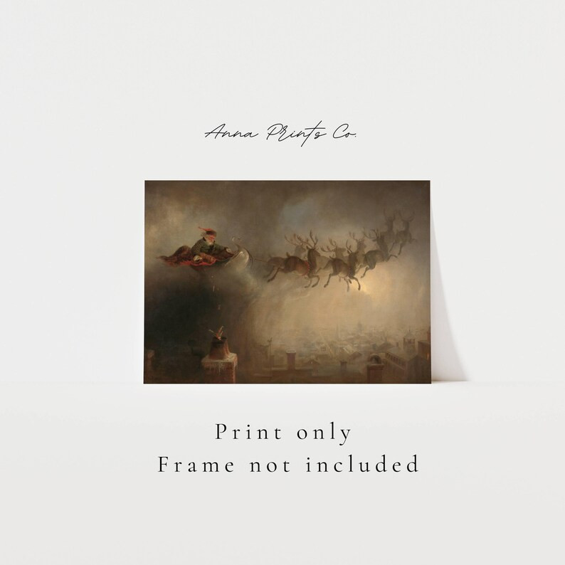 MAILED Giclée Print | 19th Century Santa Claus and Reindeer Painting | Vintage Christmas Home De... | Etsy (US)