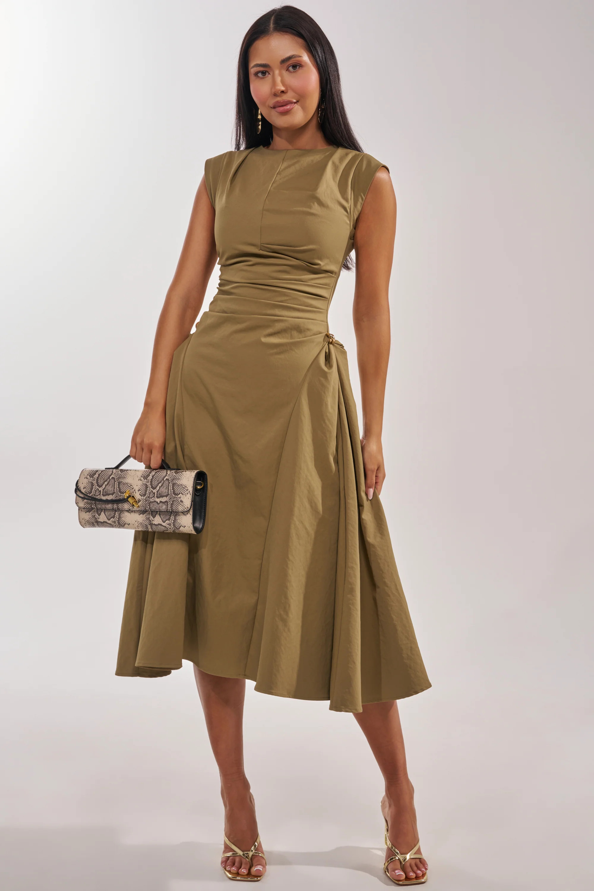 IT'S MY TIME MIDI DRESS IN OLIVE | AKIRA
