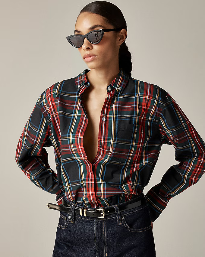 Embellished gar&ccedil;on shirt in Stewart tartan cotton poplin | J. Crew US