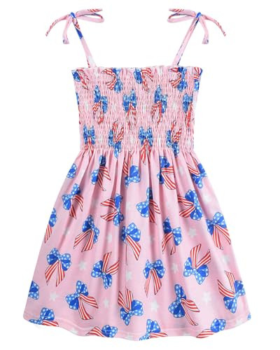 CM-Kid Toddler American Flag Dress Girls 4th of July Summer Outfit Strap Red White and Blue Bow Sleeveless Bowknot Kids Girl Patriotic Sundresses 3-4T | Amazon (US)