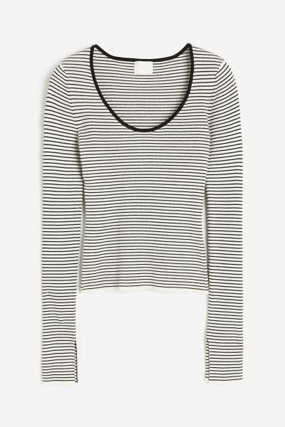 Rib-knit Top - Black/white striped - Ladies | H&M US | H&M (US + CA)
