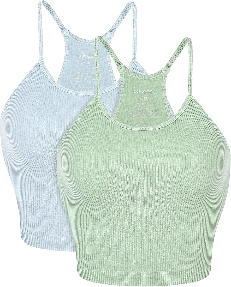 ODODOS Women's Crop 3-Pack Washed Seamless Rib-Knit Camisole Crop Tank Tops | Amazon (US)
