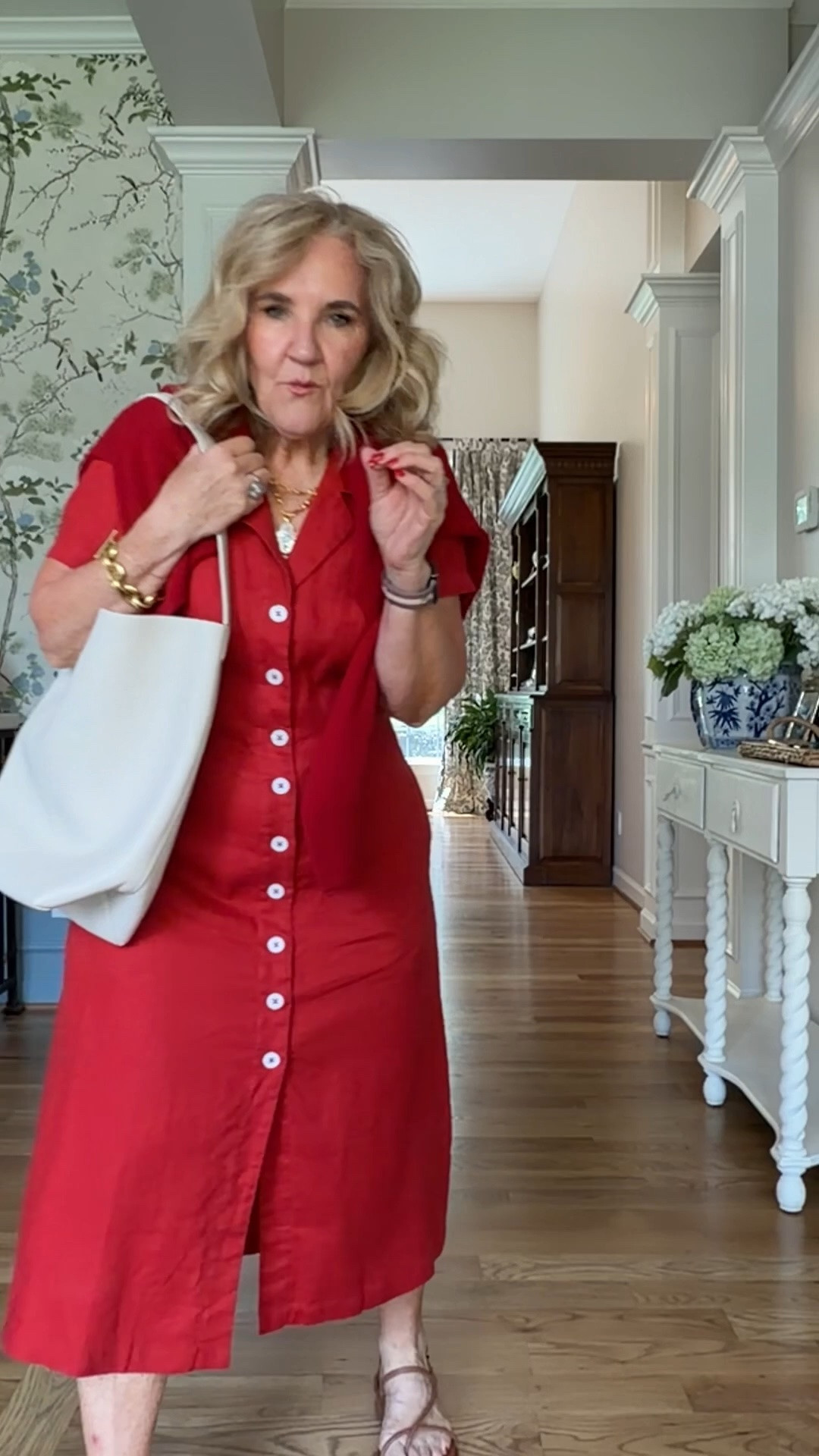 Classic linen shirt dress I wear a medium 
Add the cashmere boatneck over your shoulders! So chic. Back in stock in red. Great for travel too. 
New tote and selling fast. This is the large. Smaller avail as well.

#LTKOver40 #LTKSeasonal #LTKootd