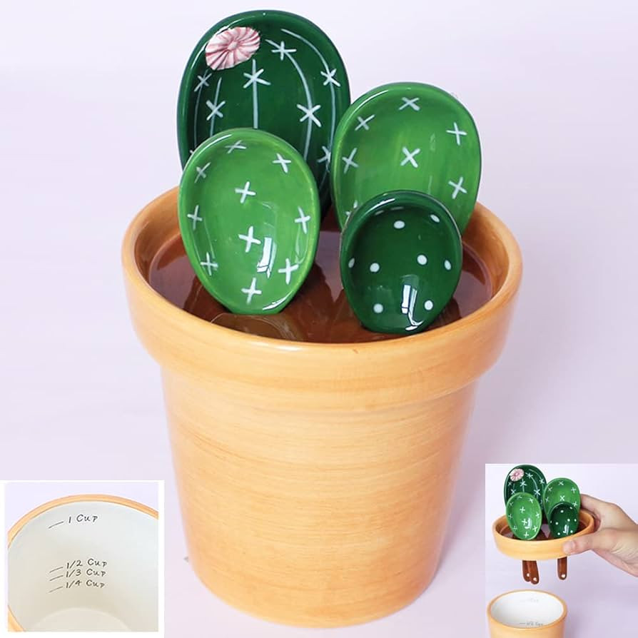 Cactus Measuring Spoons Set in Pot Ceramic Cute Measuring Cups and Spoons Unique Baking Gifts for... | Amazon (US)