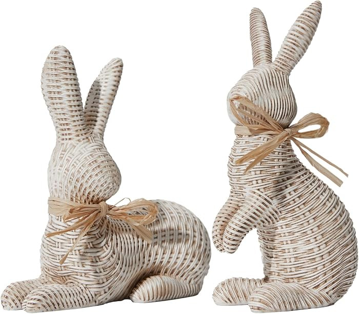 DN DECONATION Easter Decorations Bunny Figurines Set, Rattan Effect Resin Beige Bunnies Standing ... | Amazon (US)