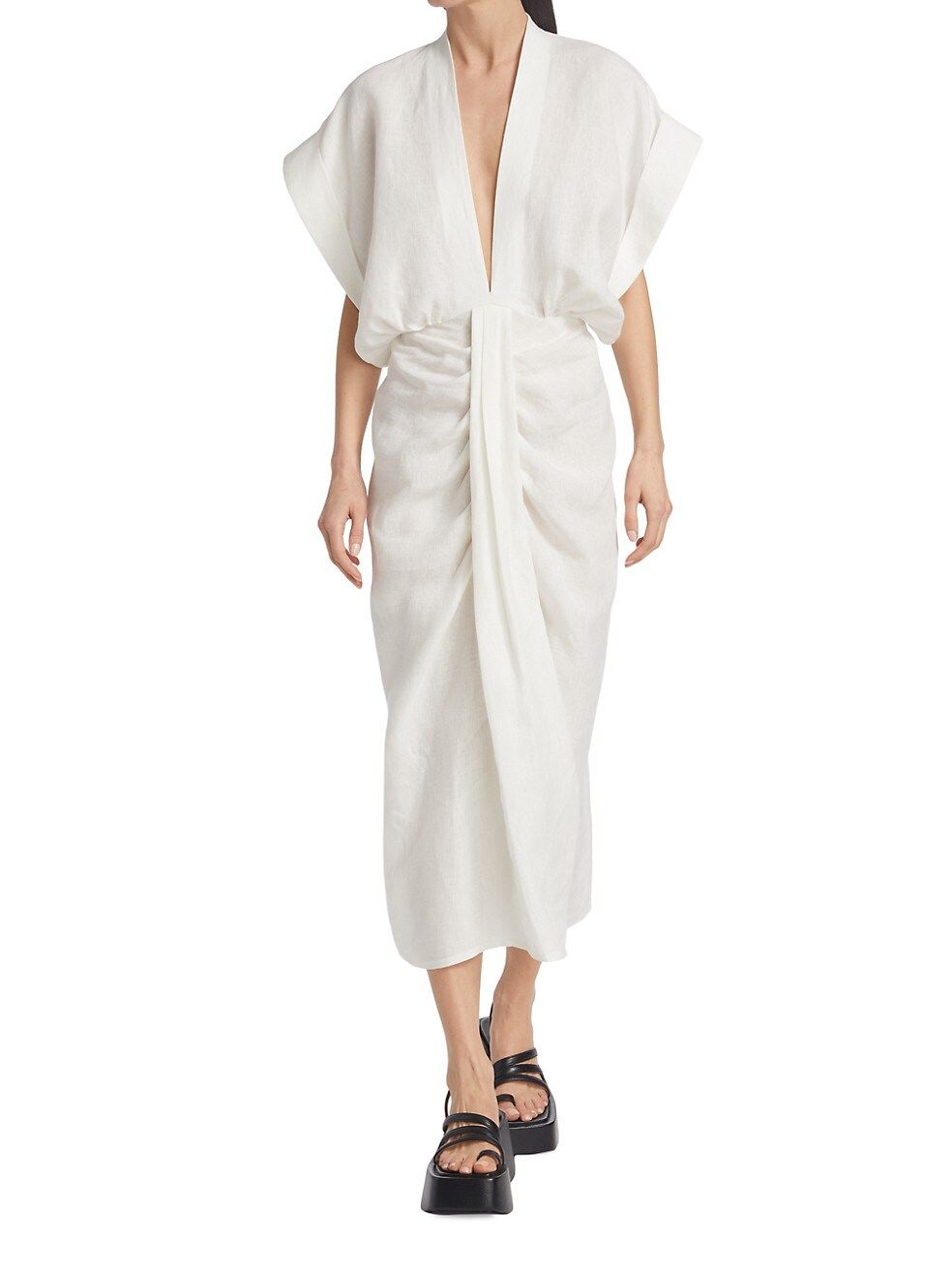 Piece of White Audelia Linen Midi-Dress | Saks Fifth Avenue