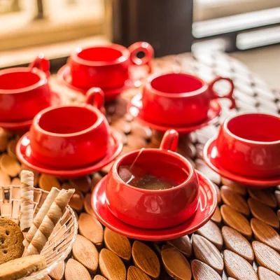 Exclusivelane Studio Pottery Ceramic Cup & Saucer Set Of 6 In Red ExclusiveLane | Wayfair North America