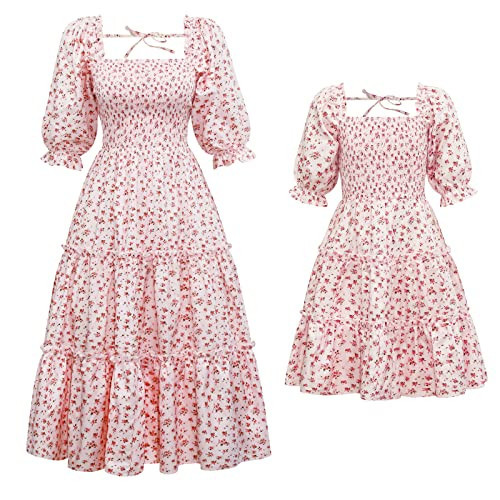 Mother Daughter Matching Dresses Spring Summer Lantern Sleeve Floral Print Mommy and Me Outfits | Amazon (US)