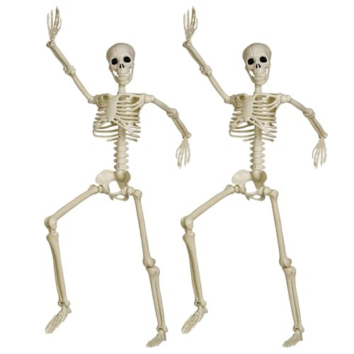 DECORLIFE 2 Pack 36" Pose-N-Stay Skeleton Decoration, 3FT Posable Skeleton, Plastic Bones Props with Movable Joints for Haunted House Graveyard, Indoor Outdoor Halloween Décor, Hang Rope Included | Amazon (US)