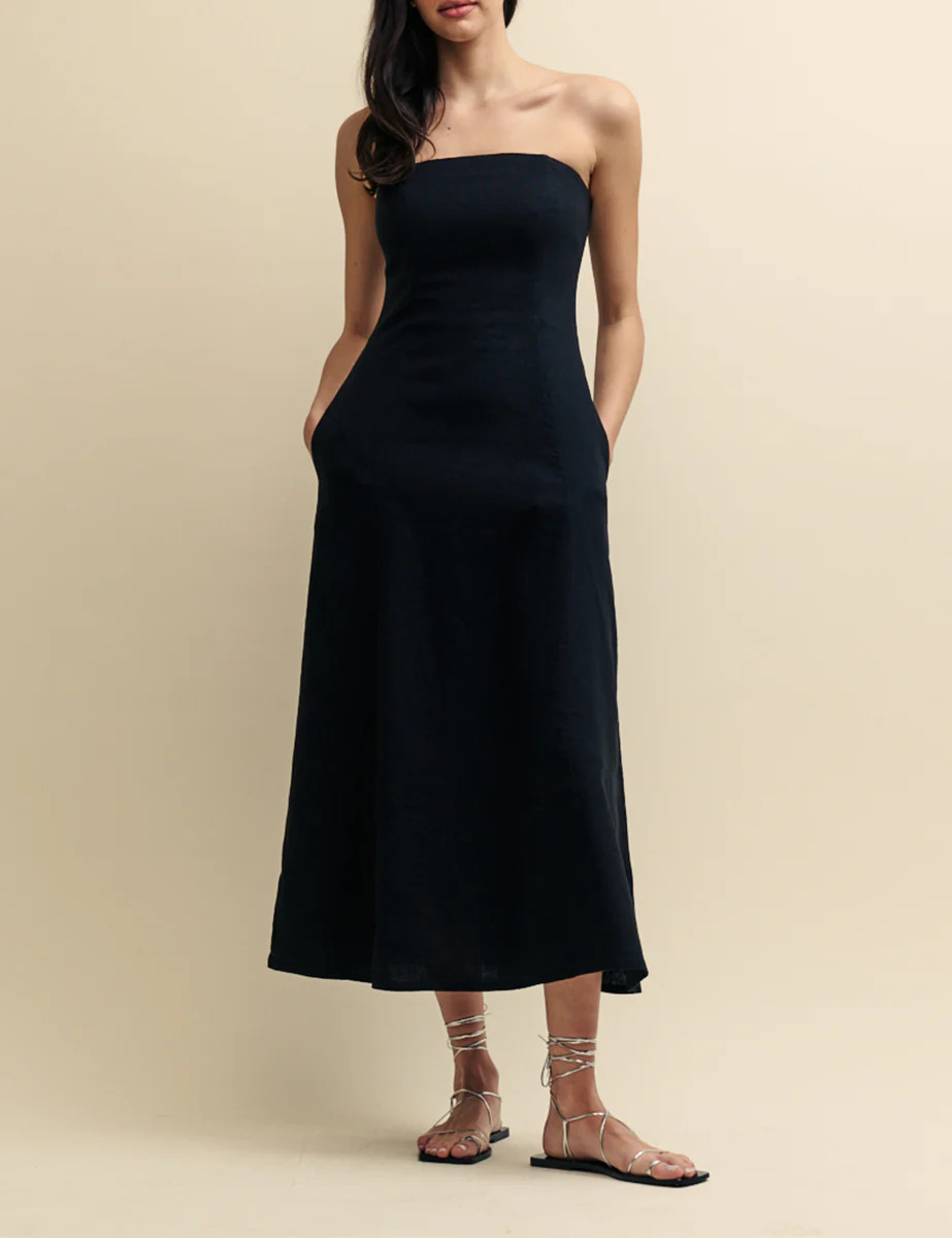 Black Linen-blend Bandeau Theodora Midi Dress | Nobody's Child