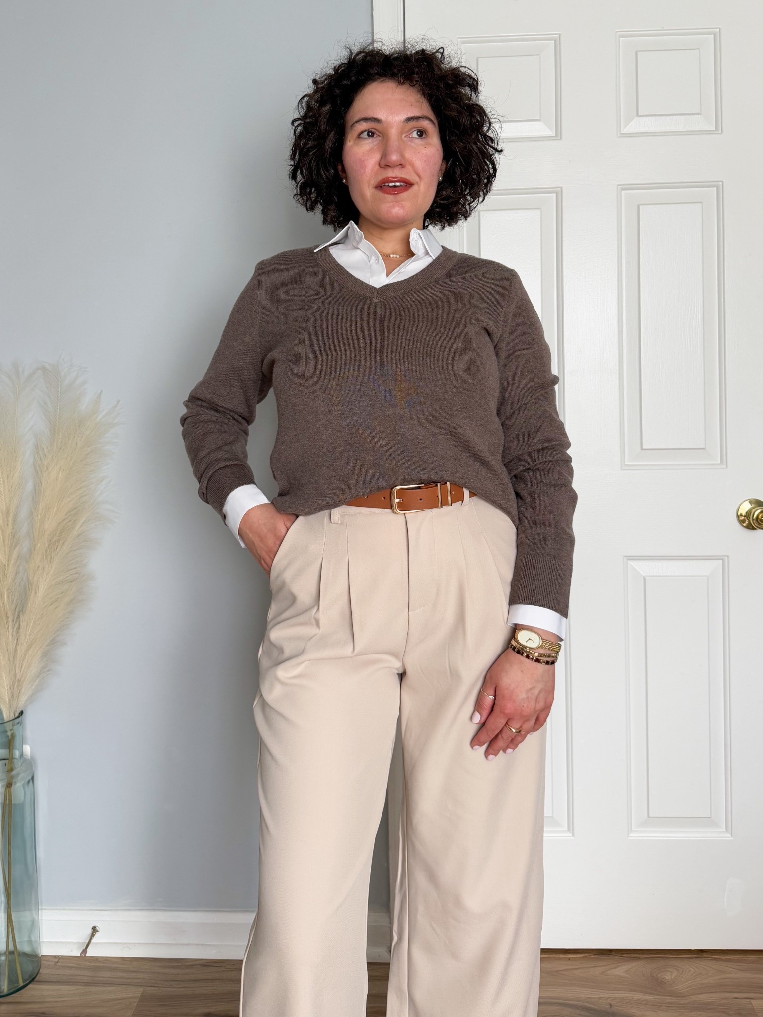 Neutral outfit, winter outfit, office outfit, workwear, amazon sweater, wide leg pants 

#LTKWorkwear #LTKOver40