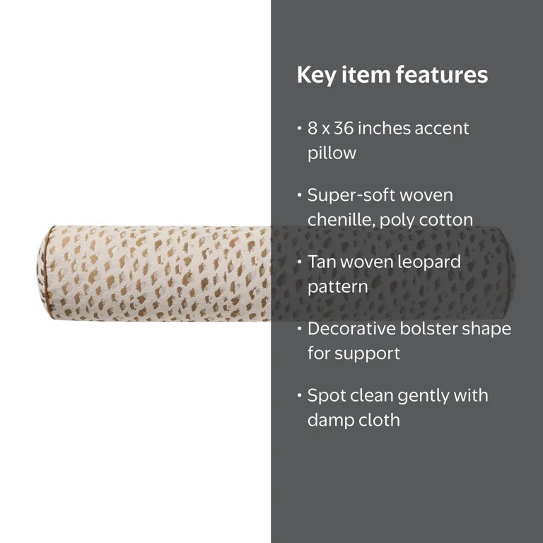 Home Decor Collection 8" x 36" Tan Woven Leopard Bolster Decorative Pillow | Walmart (US)