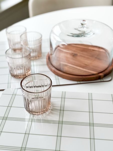 Some recent tabletop finds from Target include this glass dome and wood dessert keeper, these fluted juice glasses and these plaid cork placemats. home decor dining room decor Target finds spring decor 

#LTKstyletip #LTKhome #LTKfindsunder50