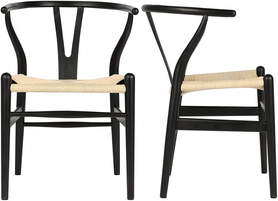 Tomile Set of 2 Wishbone Chair Solid Wood Y Chair Mid-Century Armrest Dining Chair, Hemp Seat (As... | Amazon (US)